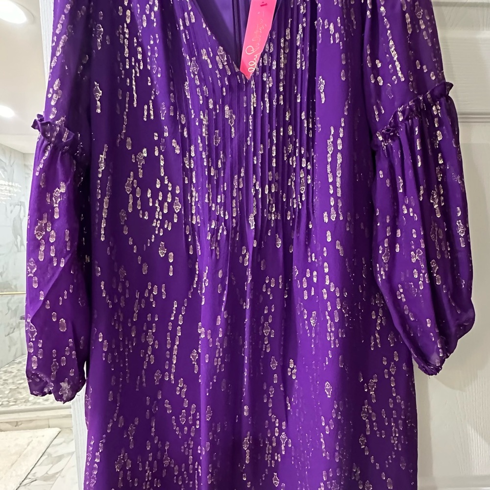 Lilly Pulitzer Purple Mini Dress with Gold Details